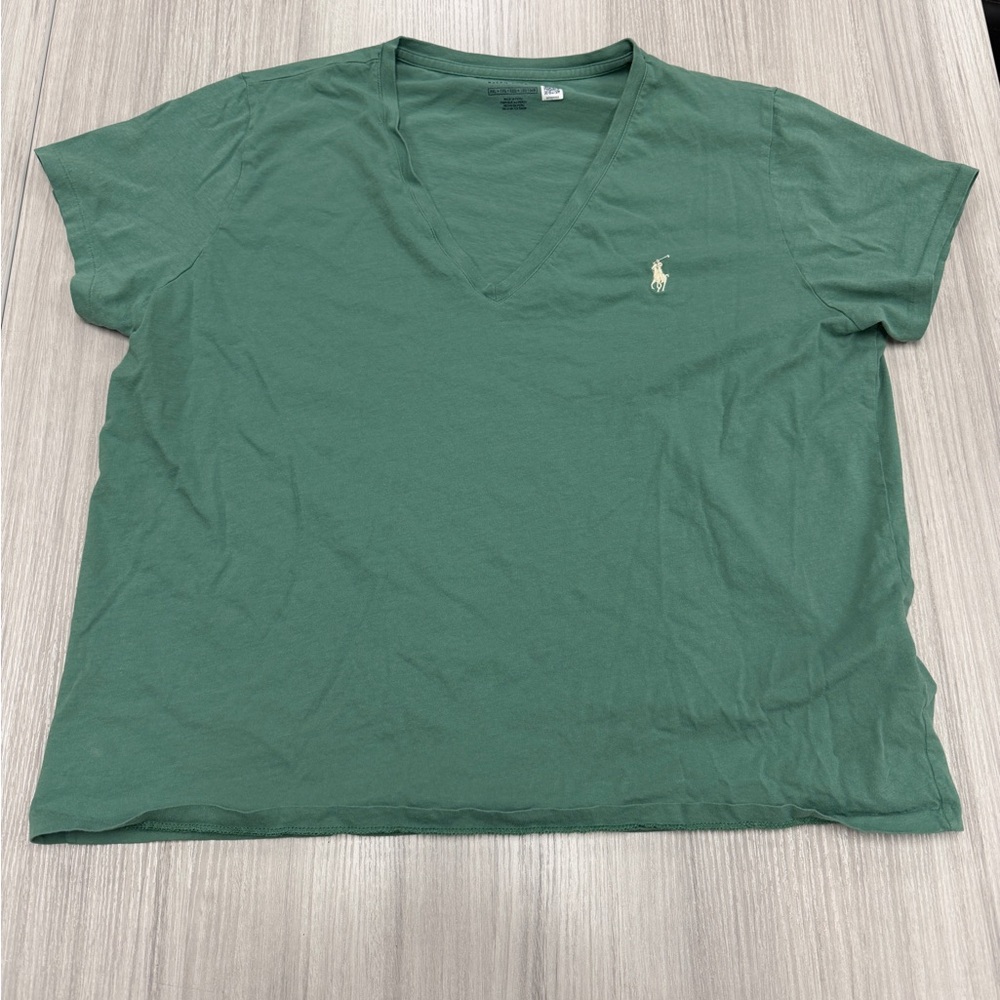 Polo by Ralph Lauren Women's Green V-Neck Tee